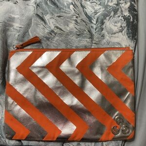 Misela Istanbul Orange and Silver Chevron Clutch